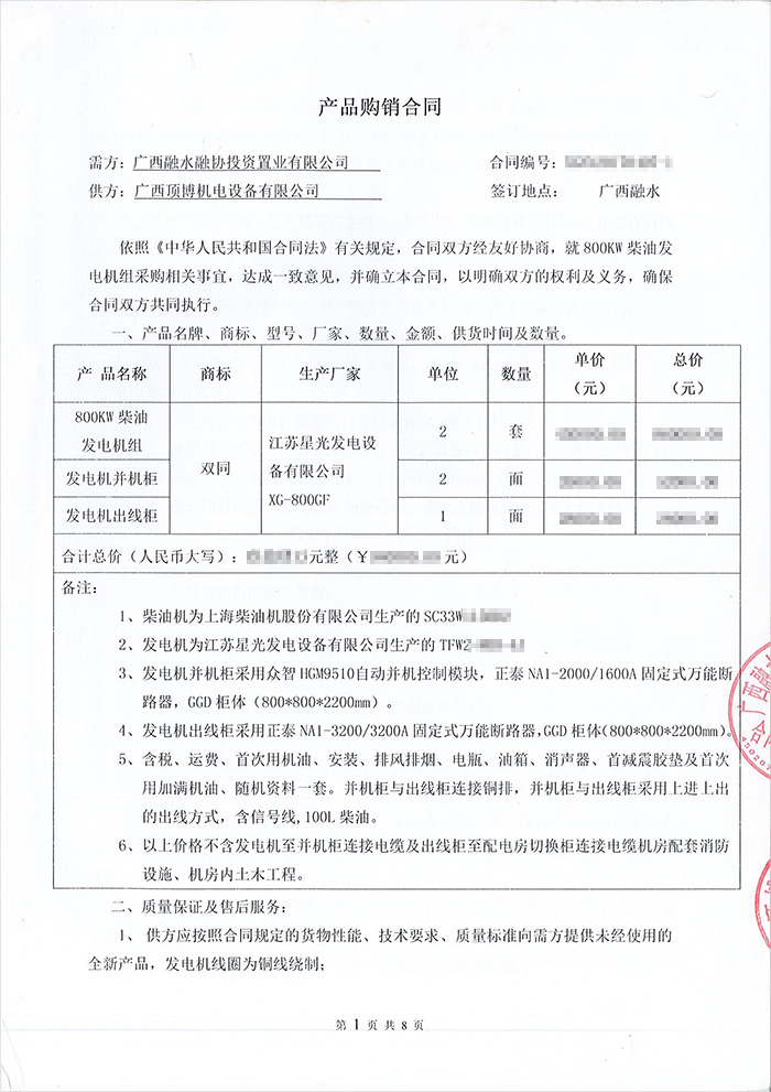 廣西融水融協(xié)800kw上柴發(fā)電機(jī)